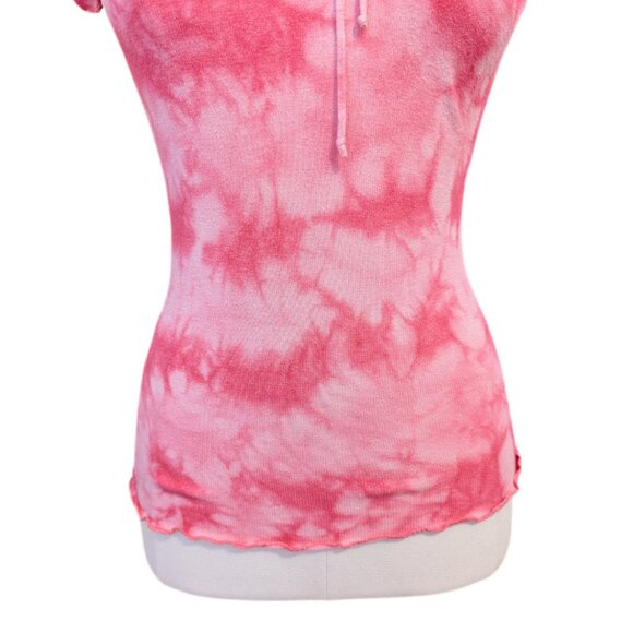 Vintage Y2K Knit Pink Tie Dye T Shirt Lettuce Hem Boho Beach Cute Pastel Sz S - Picture 8 of 12